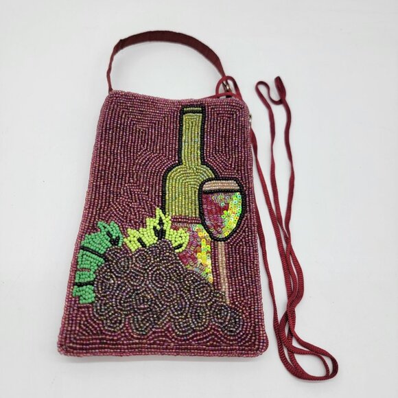 BAMBOO TRADING COMPANY Wine Glass Bo Grapes Bottle Beaded Colorful Crossbody - Picture 1 of 9